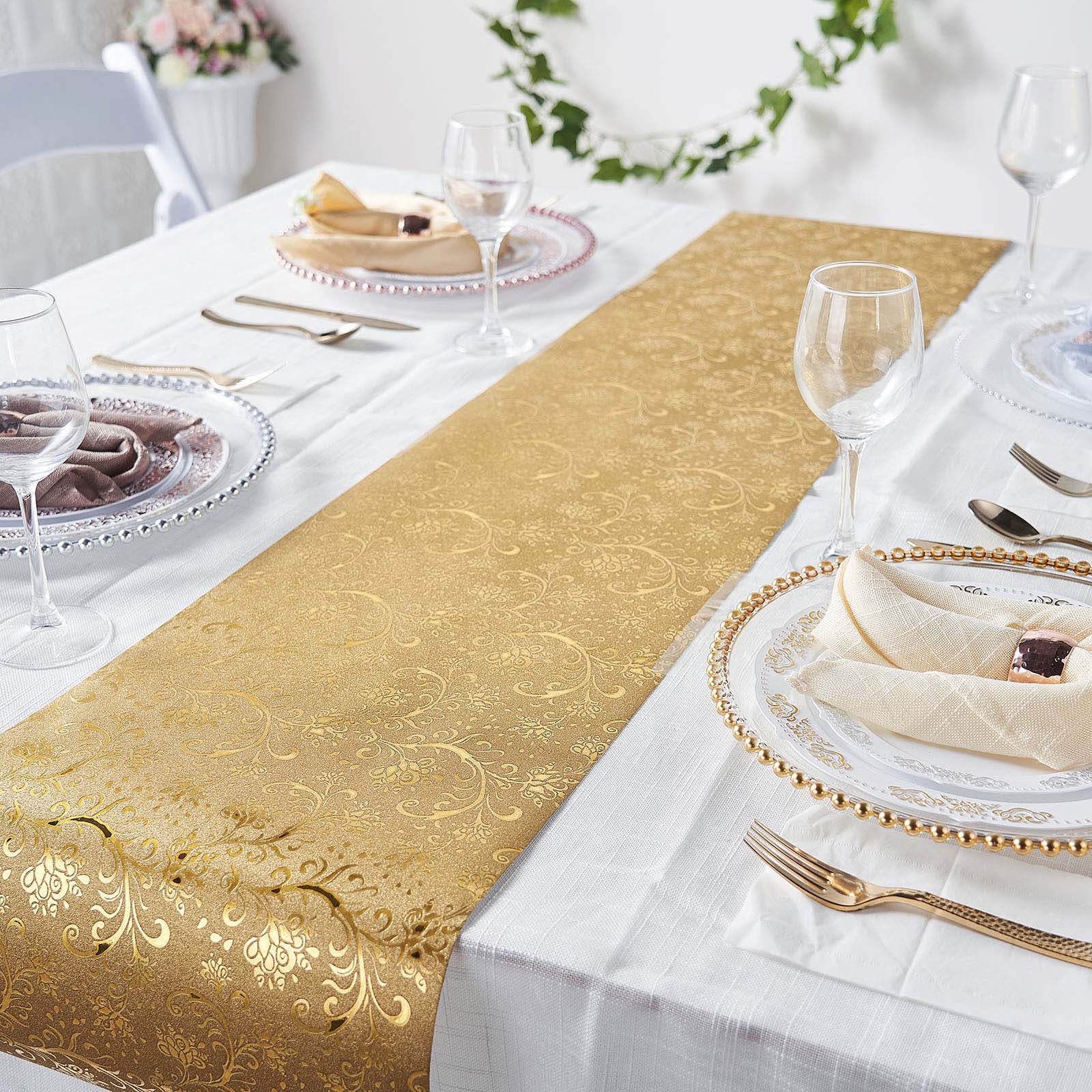 Efavormart 9Ft Glitter Paper Table Runner Roll, Disposable Table Runner  with Vintage Floral Design - Gold for Morden Stylish Wedding Party Holiday